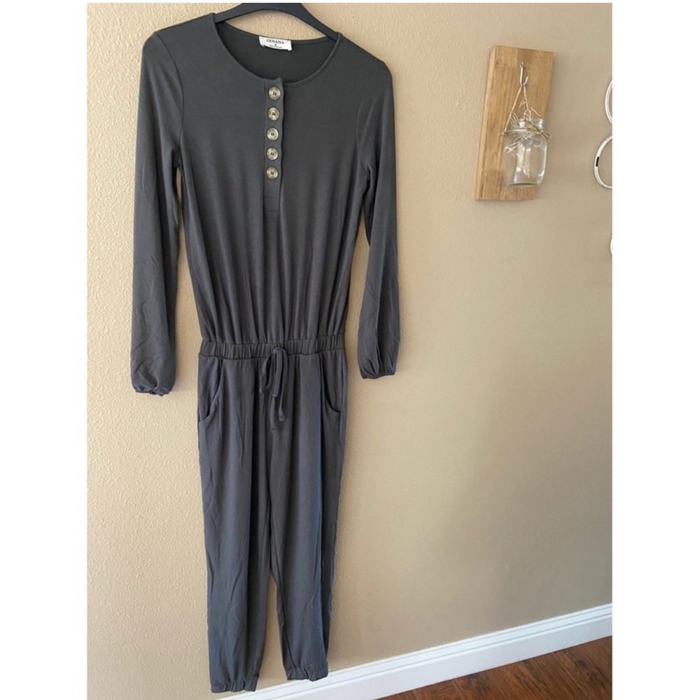 Long sleeve jumpsuit in mocha or ash gray - Picture 4 of 5